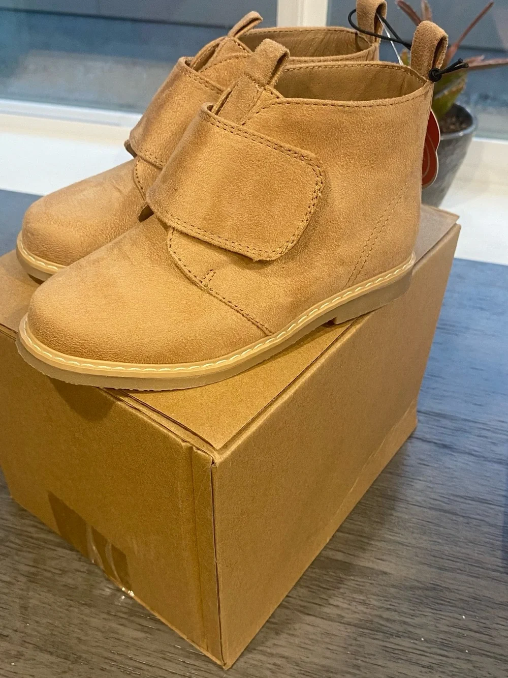 Wonder Nation size 10 Children's Tan Suede  ankle easy on boots.
